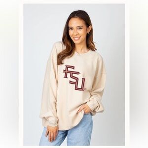 College Corner FSU Women’s Crewneck Chicka-D Natural Small Oversized NEW